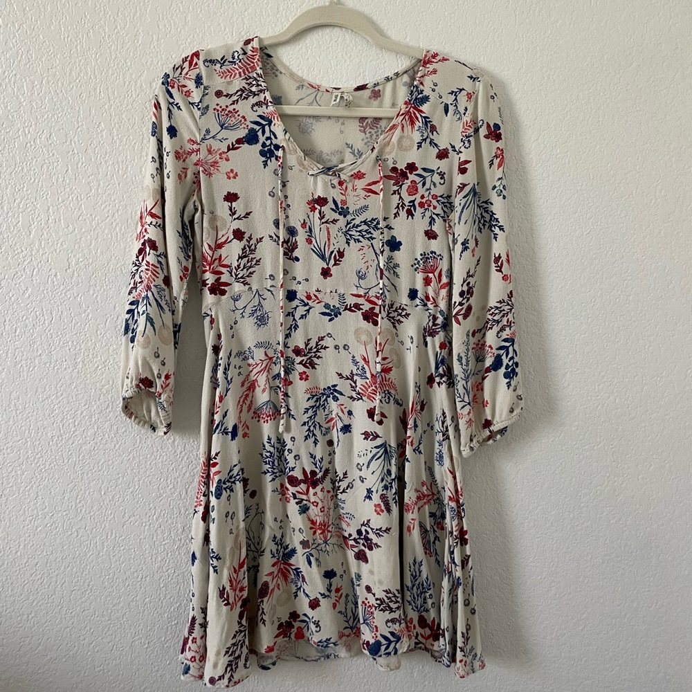 Floral Long Sleeve Short Dress